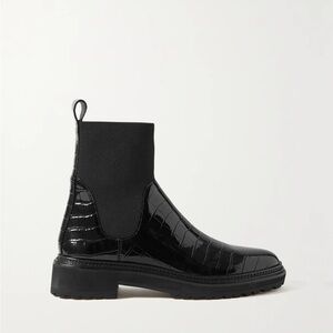 NEW!! LOEFFLER RANDALL Bridget croc-effect patent-leather Chelsea boots